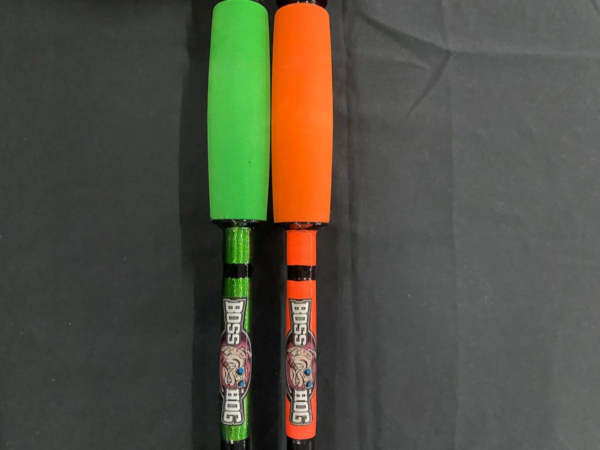 Two bats are shown in different colors.