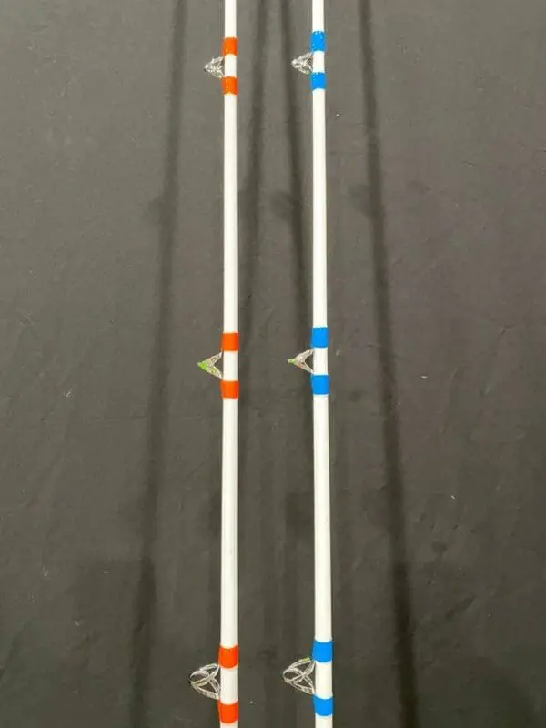 A pair of skis with poles on the side.