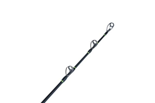 A fishing rod with three hooks on it.